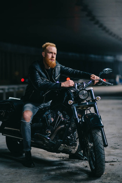 Portrait of red-haired biker. - Foto, Bild