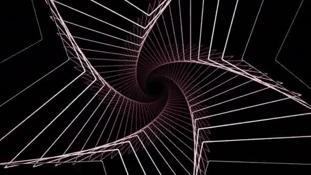 黒の背景。デザイン。ウェブを構成する巨大な光の三角形のグリッドは、抽象化でトンネルを構成し、内側から移動します。. - 映像、動画