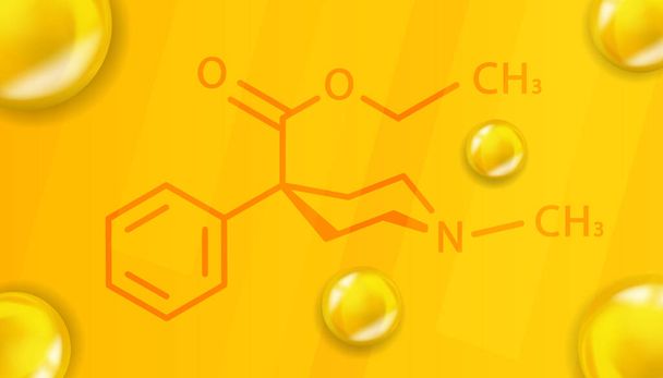 ペチジン化学式。ペチジン3D｜現実的な化学分子構造 - ベクター画像