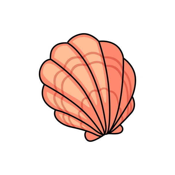 Giant Atlantic cockle isolated seashell red color cartoon icon. Vector Dinocardium clam, marine bivalve mollusk, cockle with pearl, beach decoration. Seafood oyster or scallop, underwater shellfish - ベクター画像