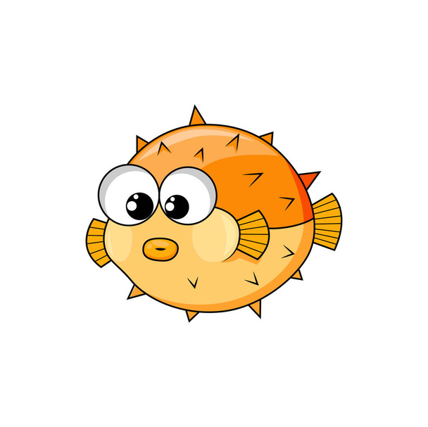 Fugu fish isolated japanese poison pufferfish funny cartoon character with cute face. Vector bogeo or bok porcupine, marine personage. Poisonous fish with puffed stomach, exotic toxic balloonfish - Vector, afbeelding
