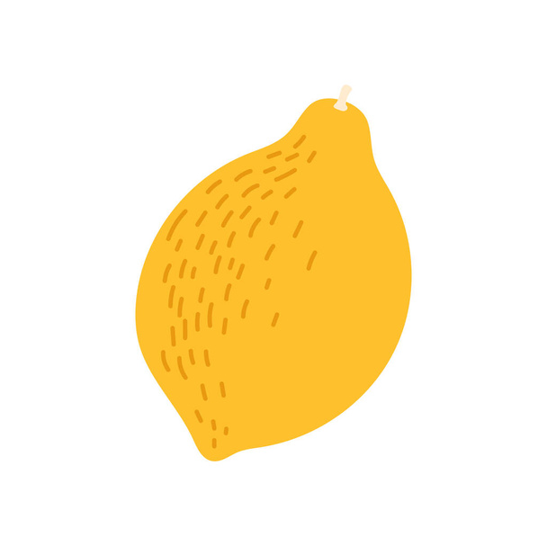 Whole lemon yellow citrus fruit isolated flat cartoon icon. Vector refreshing summer food dessert. Juicy lemon, tropical citron, ripe sour fruit in zest, organic exotic lemonade and tea ingredient - Vektör, Görsel