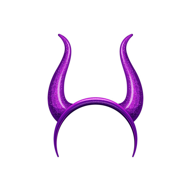 Headband with bright purple devil horns isolated head accessory for Halloween party. Vector holiday attribute of costume, flat creepy headband with monster horns. Head hoop with devil horns - Vektori, kuva