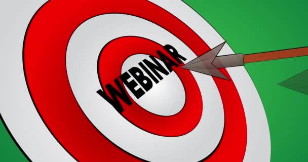 Arrows hit the bull's eye with the text Webinar. Cartoon animation stock video. - Footage, Video