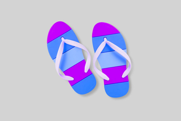 Close up view bonito um par sandálias de praia isolado no fundo branco. espaço de cópia adicionado para texto. - Foto, Imagem