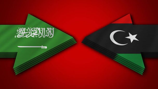 Ливия - Саудовская Аравия Arrow Flags 3D Illustration - Фото, изображение