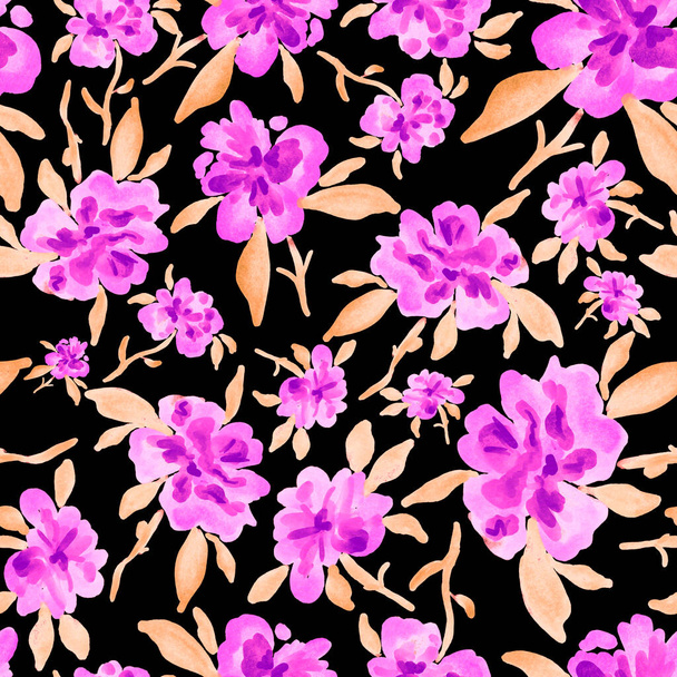 Υδατογραφία απρόσκοπτη μοτίβο με άνοιξη λουλούδια ανθοδέσμες. Vintage βοτανική απεικόνιση. Κομψή διακόσμηση για κάθε είδους σχέδιο. Μόδα εκτύπωση με πολύχρωμα αφηρημένα λουλούδια. Υδατογραφία. - Φωτογραφία, εικόνα