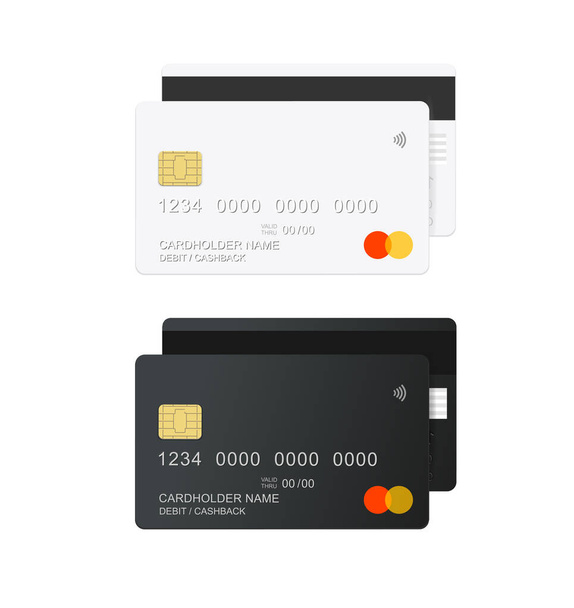 Realistic Detailed 3d Credit Debit Card Mockup Empty Template Set. Vector - Vecteur, image