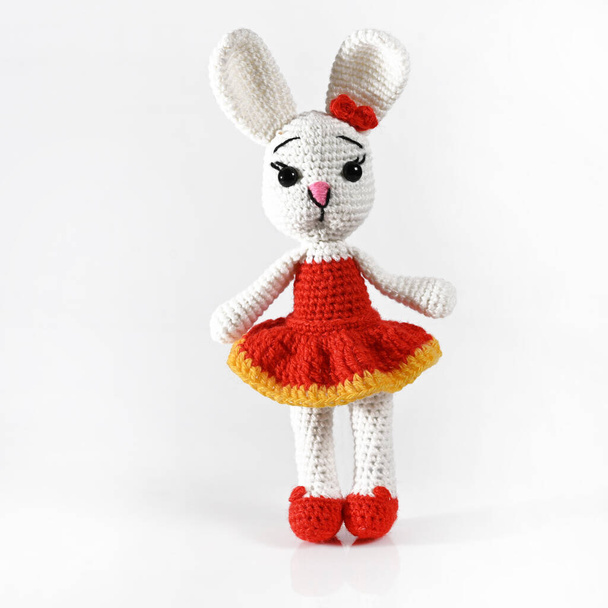 Crocheted handmade amigurumi dolls, soft animal toy. Isolate. - Photo, Image