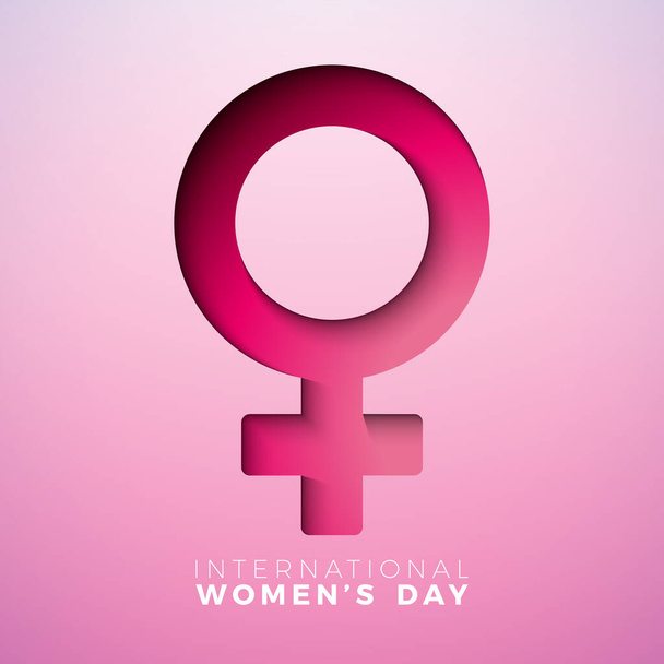 8 марта Международный женский день Векторная иллюстрация с весенним красочным цветом в молодой женщине Силуэт лица и женский символ на светло-розовом фоне. Шаблон темы Дня матери для флаера - Вектор,изображение
