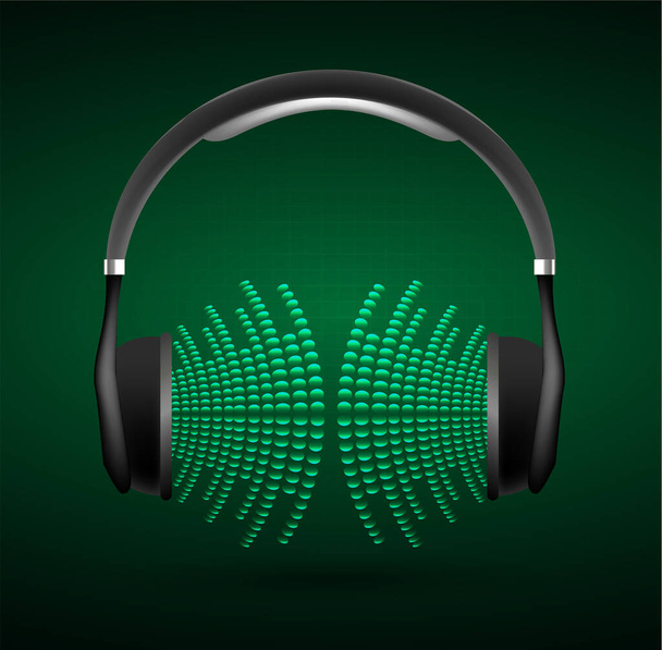 headphones with green background - Vector, imagen