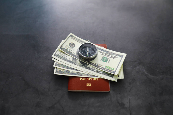 Travel concept. Travel bag documents. Vacation set, documents, money. - Zdjęcie, obraz