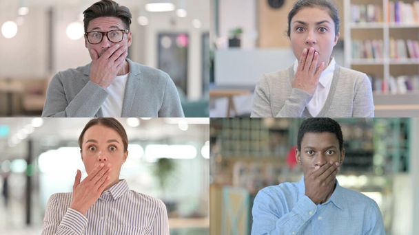 Collage de personnes occasionnelles se sentant choquées, Expression - Photo, image