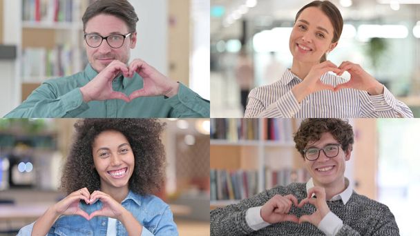 Collage van toevallige mensen toont hart teken met de hand - Foto, afbeelding