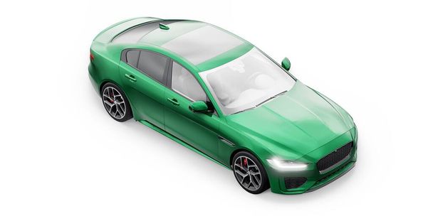 Πράσινο Premium σπορ sedan. 3D απεικόνιση. - Φωτογραφία, εικόνα