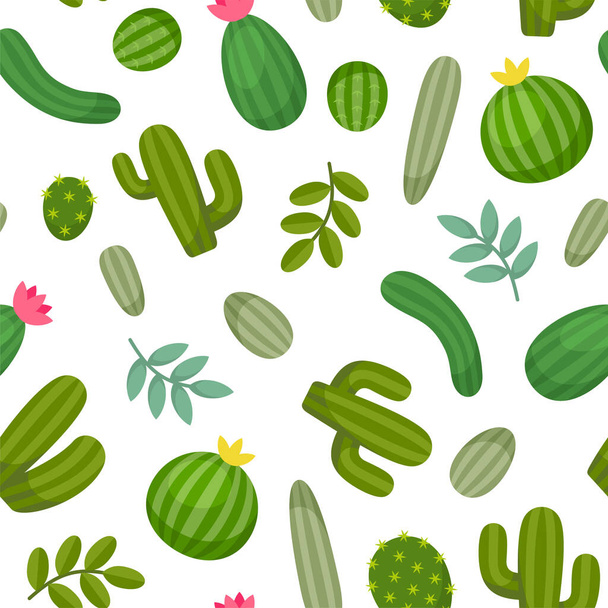 Cactus Seamless Pattern on White Background. Vector - Vettoriali, immagini
