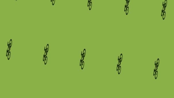 girando la animación icono de la bicicleta sobre fondo verde - Metraje, vídeo