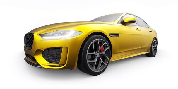 Gold Premium σπορ sedan. 3D απεικόνιση. - Φωτογραφία, εικόνα