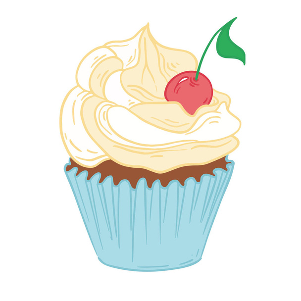 Festive Cupcake with Cream and Birthday Decorations - Vector, Image