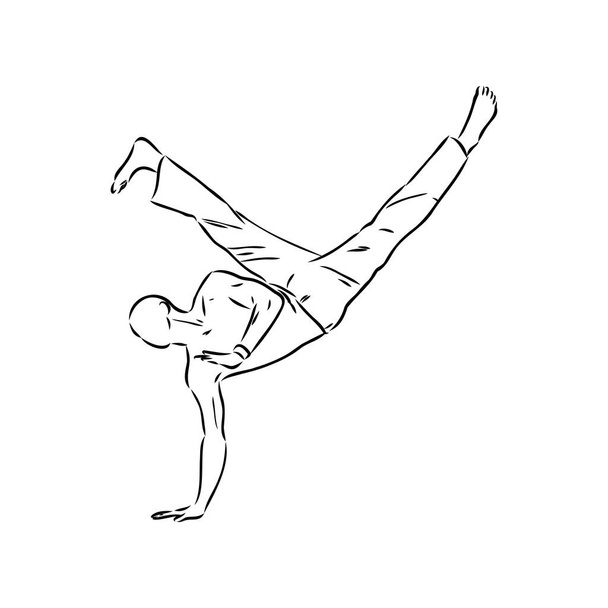 Capoeira Icon Silhouette Illustration. Dance And Sport Brazilian Vector Graphic Pictogram Symbol Clip Art. Doodle Sketch Black Sign. - Vector, Image