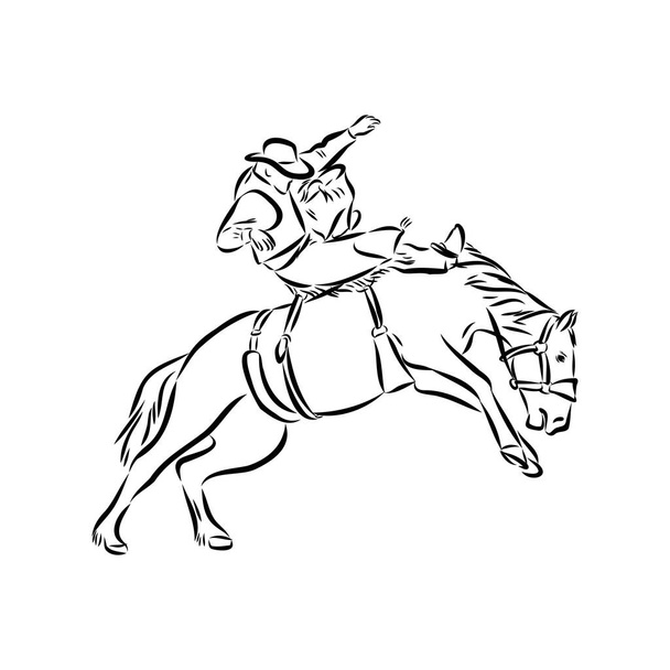 διανυσματική εικόνα ενός καουμπόη σε ένα άγριο άλογο mustang διακόσμηση σε ένα ροντέο στο ύφος της τέχνης σκίτσα - Διάνυσμα, εικόνα