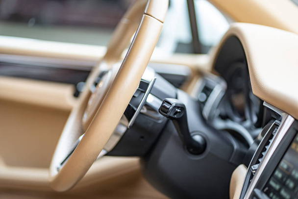 multimedia control panel on the steering wheel of modern car - Foto, imagen