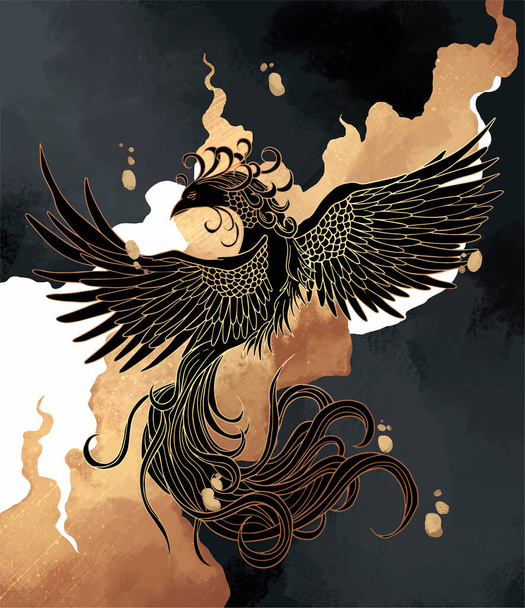 Ilustración colorida del ave mitológica phoenix Fenghuang - Vector, Imagen