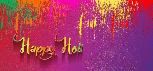 Happy Holi Indian Festival Banner, Colorful gulaal, powder color, party card with colourful explosion patterned and crystals on paper multicolors Background, vector illustration vibrant color template - Vector, imagen