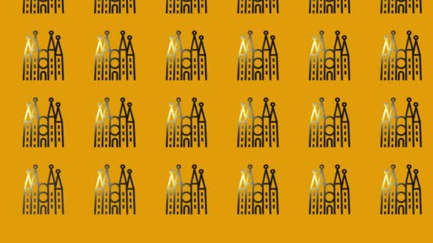 animation of barcelona cathedral icon on yellow - Footage, Video