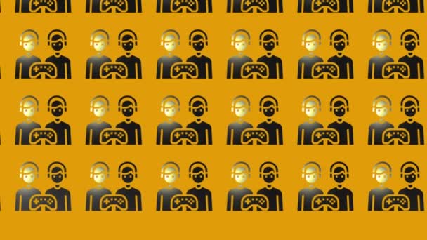 animatie van zwart icoon met mensen en joystick op geel - Video