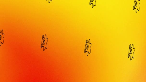 animatie van draaiende speelgoedbeer icoon op oranje en geel - Video