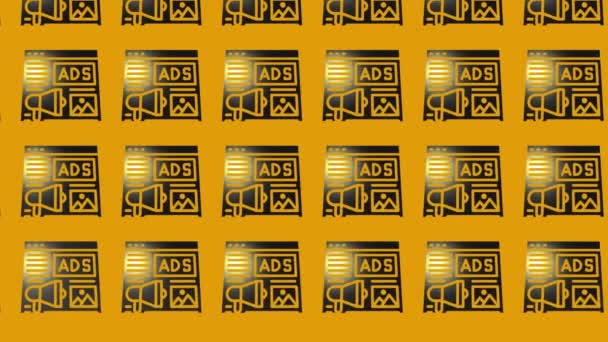animación del periódico negro con el icono de letras de anuncios en amarillo - Imágenes, Vídeo