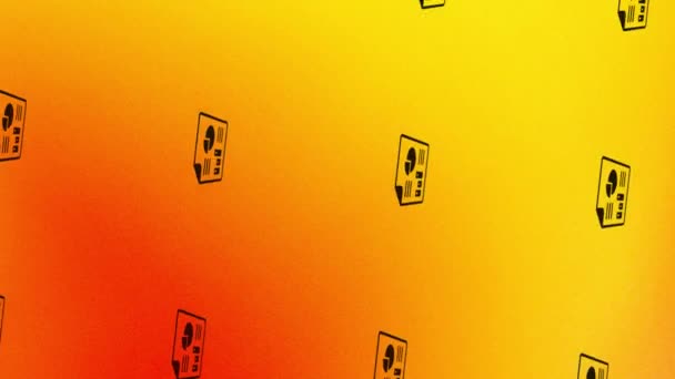pagina di filatura con animazione di icone analitiche su arancione e giallo - Filmati, video