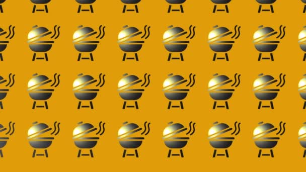 animación del icono de barbacoa negro en amarillo - Imágenes, Vídeo
