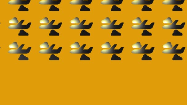 animatie van zwart vliegtuig in de buurt wolken pictogram op geel - Video