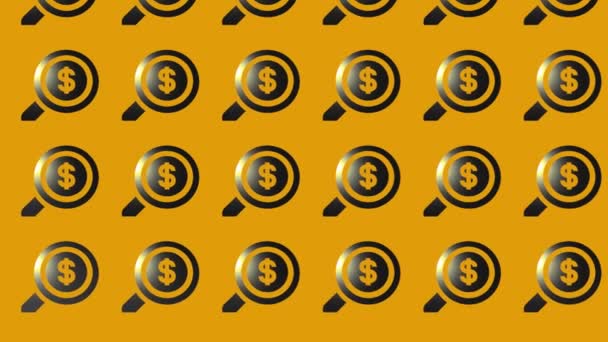 lupa con la animación del icono de signo de dólar en amarillo - Metraje, vídeo