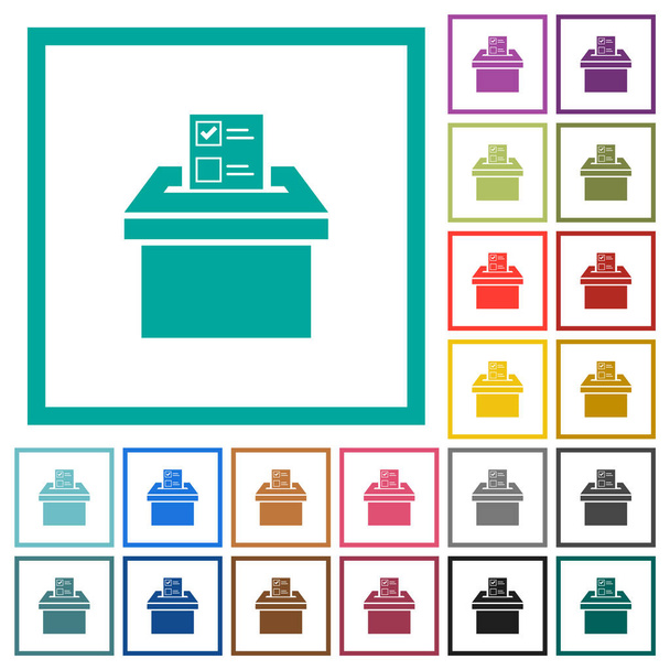 Voto carta e urna icone tinta unita piatta con cornici quadrante su sfondo bianco - Vettoriali, immagini