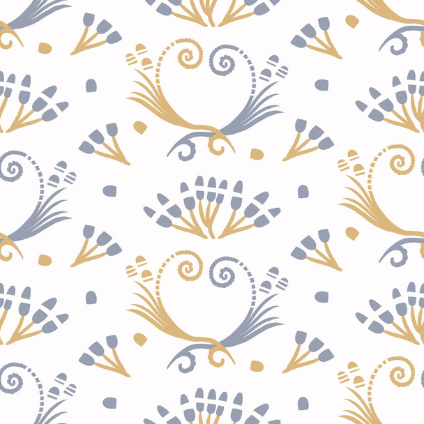  French blue floral linen seamless pattern with 2 tone country cottage style botanical motif. Simple vintage rustic fabric textile effect. Primitive modern shabby chic design. - Вектор, зображення