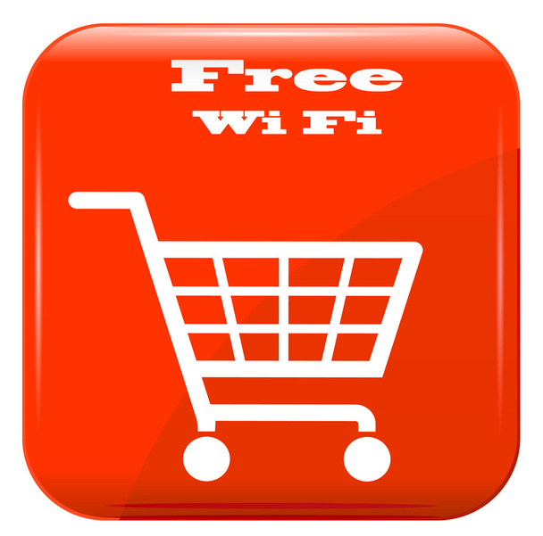 bevásárló kosár, wi-fi jel a piros gomb - Vektor, kép