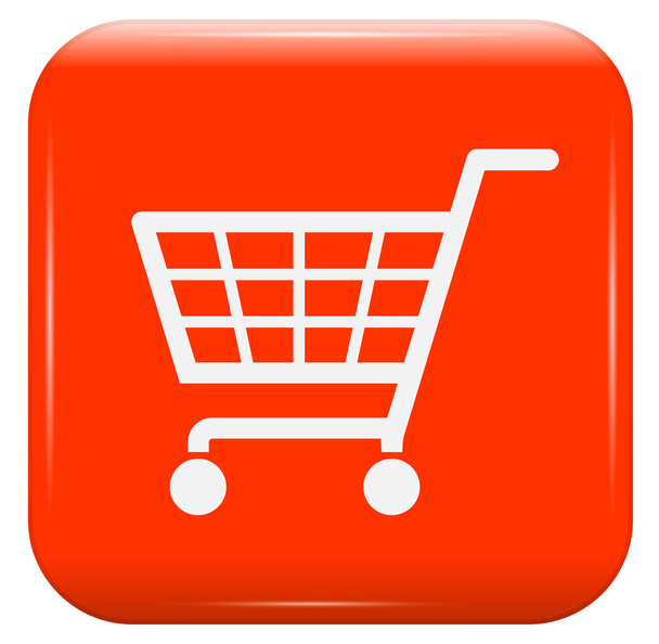 White shopping basket sign on red button - Vector, Image