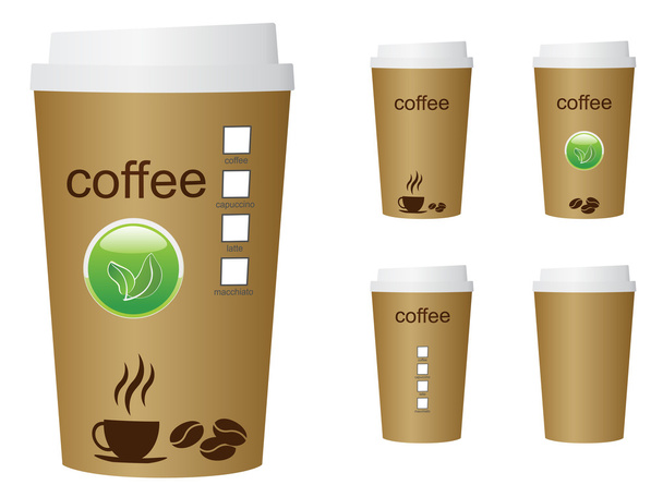 Vihreä kahvikupin vektori kuvitus sanoilla kahvi ja ympäristömerkki
 - Vektori, kuva