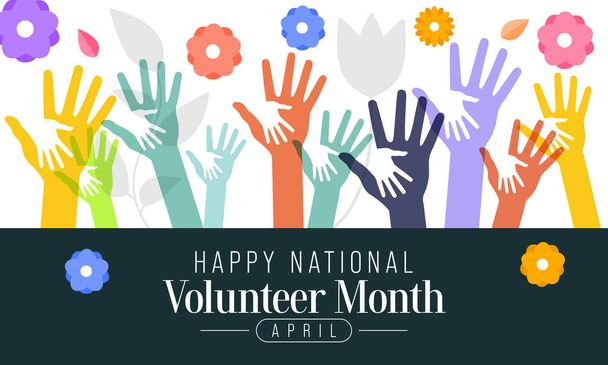 Mês de Voluntário Nacional é observado todos os anos em abril, para homenagear todos os voluntários em nossas comunidades, bem como incentivar o voluntariado durante todo o mês. Ilustração vetorial - Vetor, Imagem