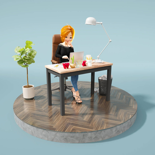 Cartoon 3D business characters working in office.  - Foto, Bild