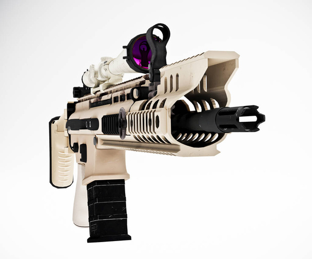 Modèle 3D d'arme avec vue télescopique isolé sur blanc - Photo, image