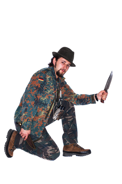 Male hunter with knife - Foto, Imagen