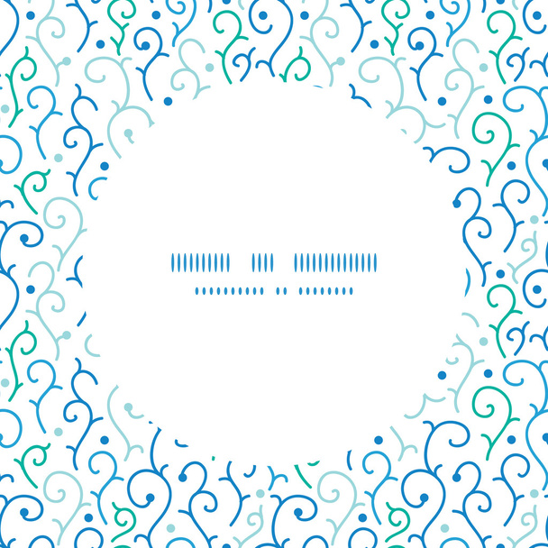 Vector blue abstract swirls circle frame seamless pattern background - Вектор,изображение