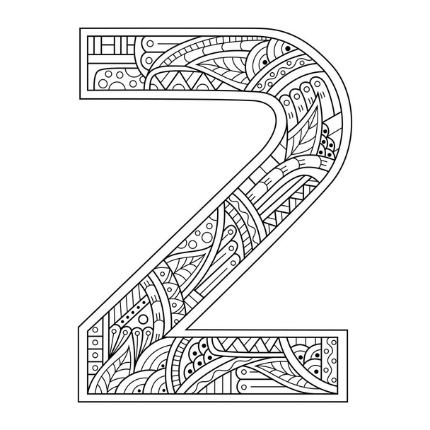 Mão desenhada de número dois em estilo zentangle - Vetor, Imagem