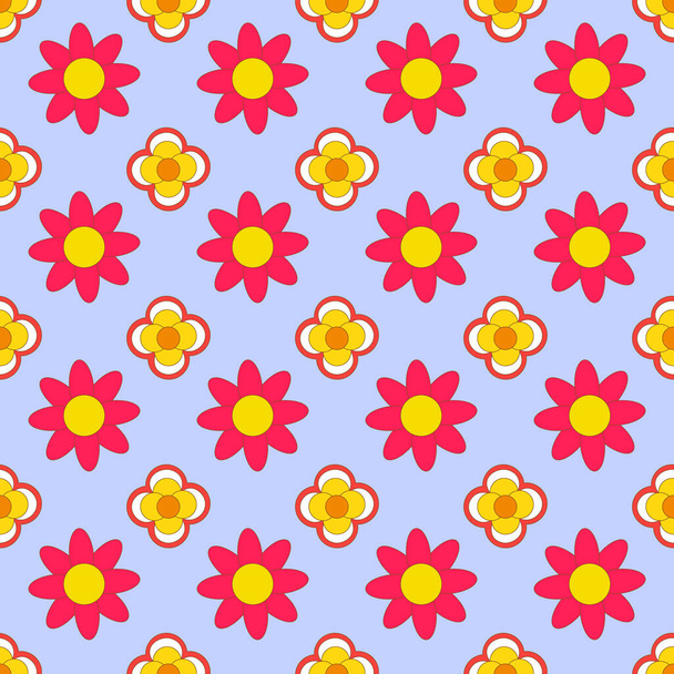 Μοτίβο με κόκκινα και κίτρινα λουλούδια. Ρετρό στυλ της δεκαετίας του '70.  - Διάνυσμα, εικόνα