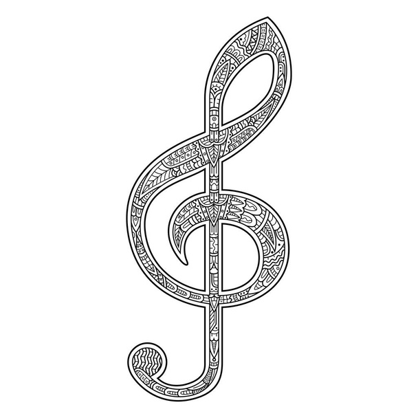 Dibujado a mano de notas musicales en estilo zentangle - Vector, imagen