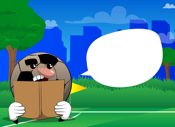 Soccer ball reading a book. Traditional football ball as a cartoon character with face. - Vector, Image